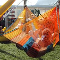 Outdoor Coated Mexican hammock in fine and flexible cotton net.