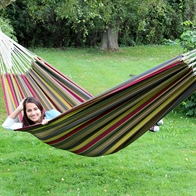 Forest Hammock. Hammocks in green striped strong fabric