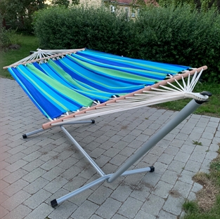 Hammock stand with Asur Blue hammock with 118 cm spreader bars