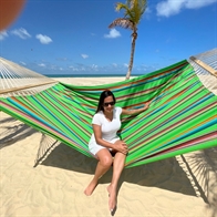 Strong hammock comes in the most beautiful colors with 160 cm wooden spreader bars. No. VTQ555.