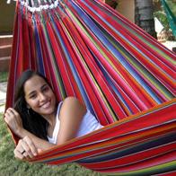Nice dobbel hammock in colorful fabric with hand-woven decorative details