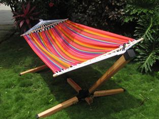Hammock on Eucalyptus Stand - A Complete Set with a beautiful colorful hammock
