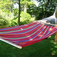 Hammock with 120 cm wide wooden sticks with colorful fabric