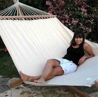 Exclusive beige hammock in PRO outdoor material with 140 cm spreader bars