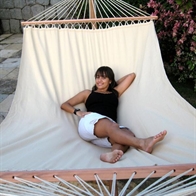 Exclusive beige hammock in PRO outdoor material with 160 cm wide wooden bars VTQ704