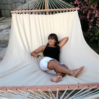 Exclusive beige hammock in PRO outdoor material with 140 cm wide wooden bars