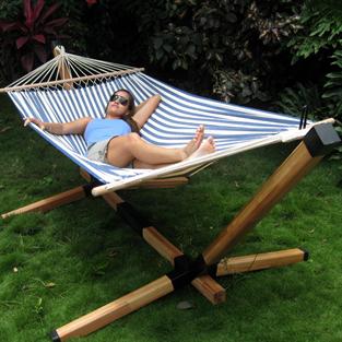 Complete Set - Blue Striped Hammock on Stand
