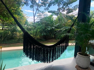 Boho Black Nylon Hammock with Decoration Made in Mexico